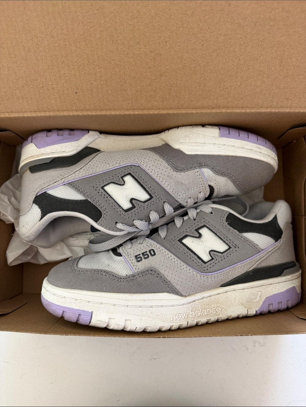 New Balance 550 Box Label in Grey and Black